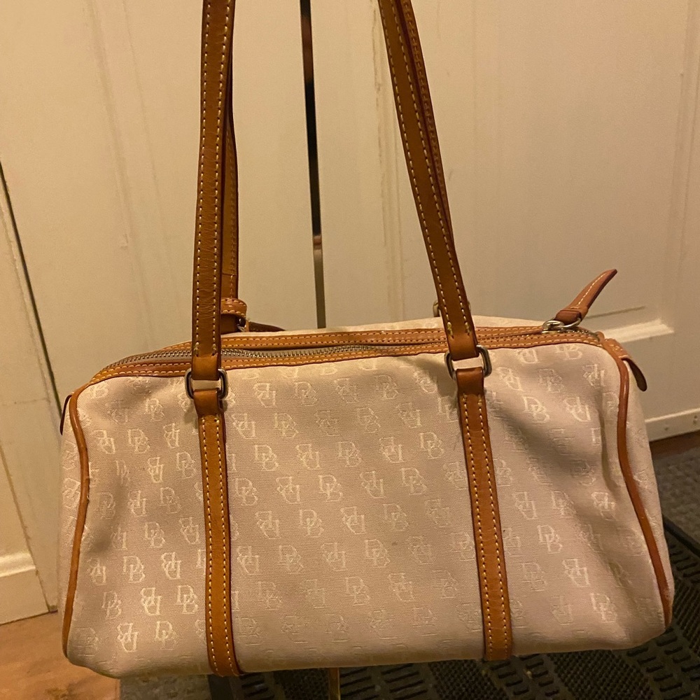 Dooney & Burke canvas rectangular satchel tan and brown - Picture 10 of 12